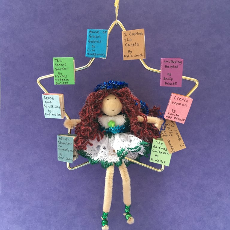 Book Fairy Doll Hanging Star Decoration, Book Lover Gift