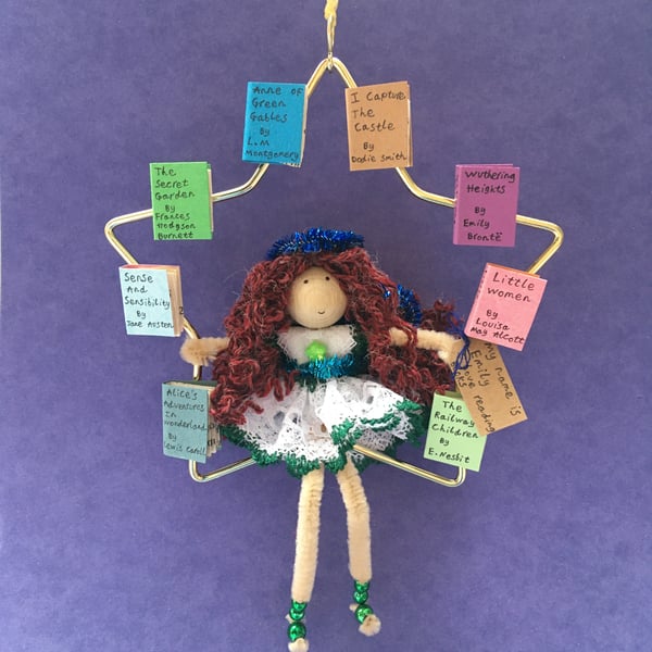 Book Fairy Doll Hanging Star Decoration, Book Lover Gift
