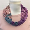 multicoloured crocheted lace cowl