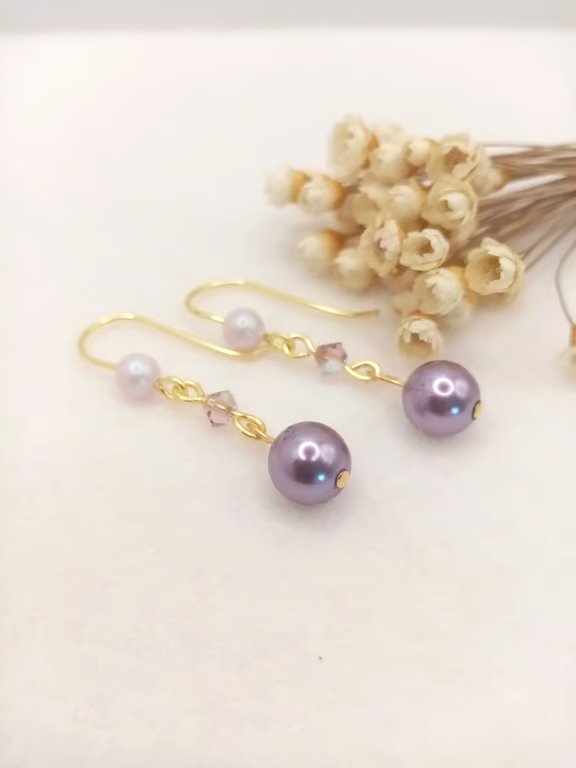 Pearl Earrings - Amethyst & Rose Crystal Pearl Earrings - Special Occasion 