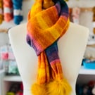 Handmade, Knit, Knitted Tube Scarf, Double Layer with Pom Poms