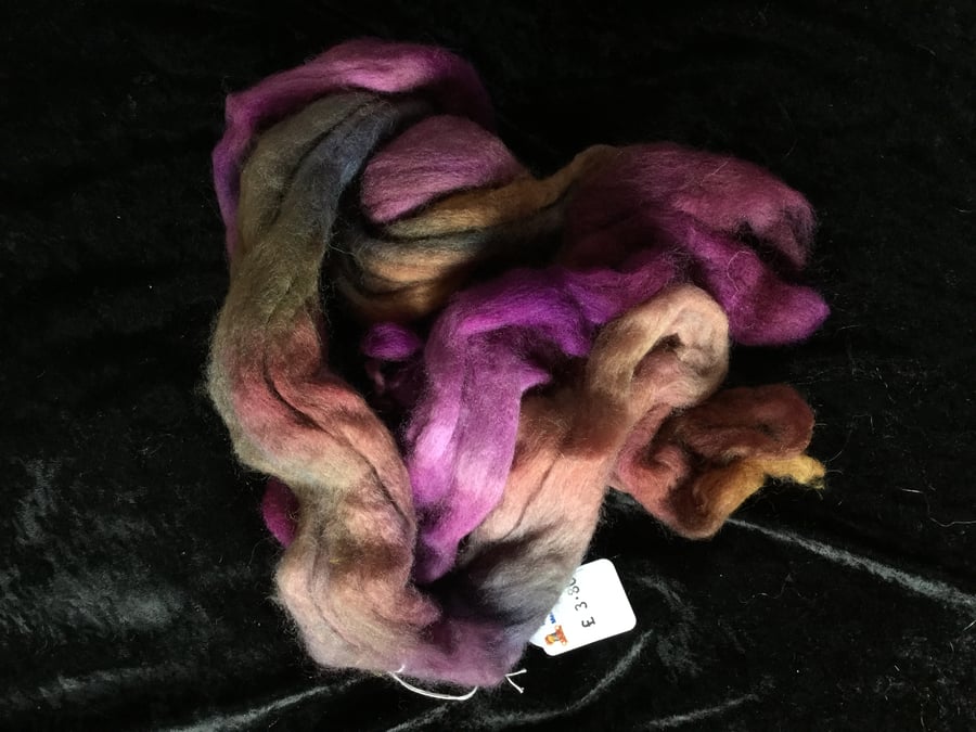 Mobair Hand Dyed Random Merino Wool Tops Purple Gold Brown