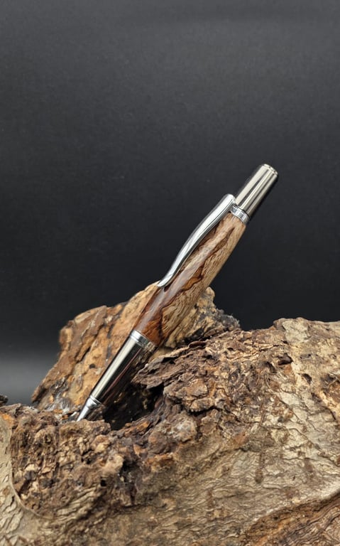 Handcrafted Batik Mango Wood Ballpoint Twist pen with a Rhodium and Black Finish