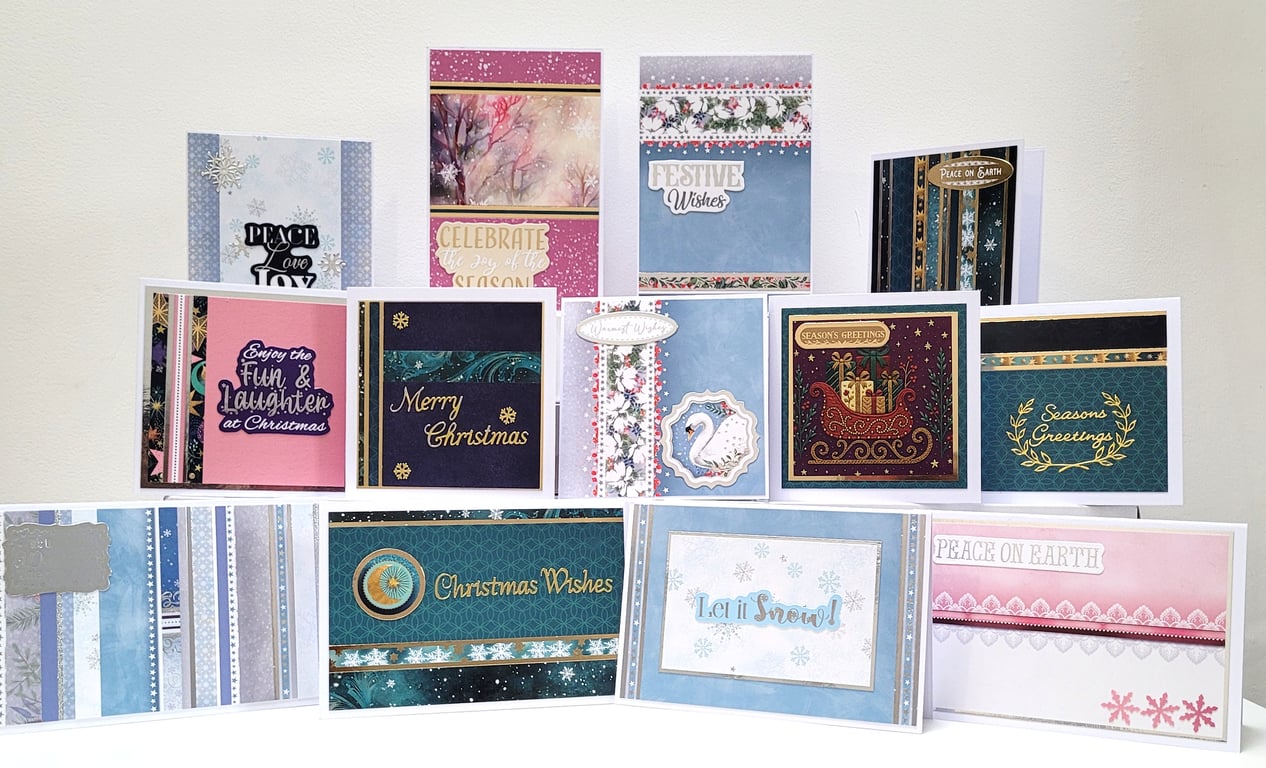 Mixed Assortment of 13 Handmade Christmas Cards – Each One Unique!