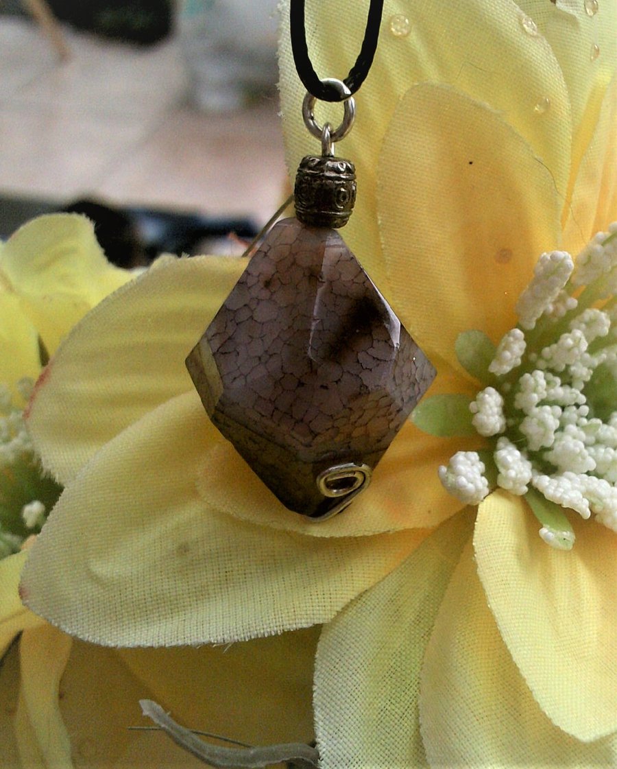 Purple Agate Pendant Necklace, Purple Gemstone on Black Cord