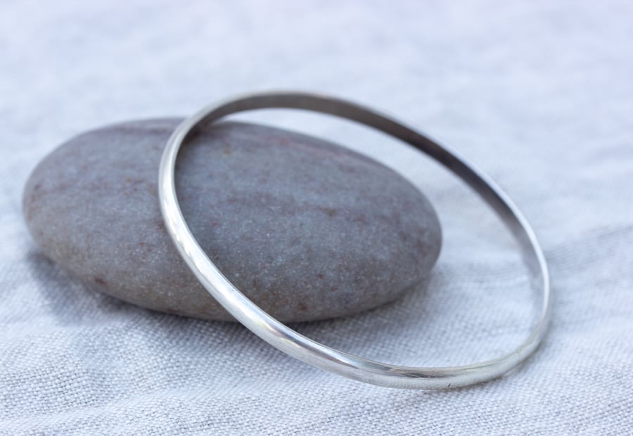 Recycled Sterling Silver Solid Bangle, Hallmarked
