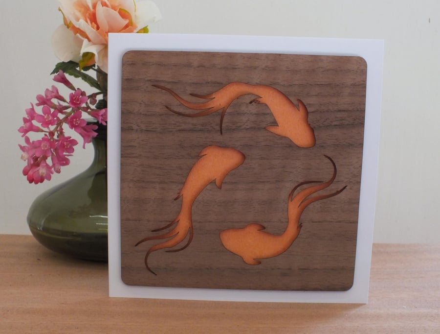 The "Tranquil Koi Carp Golden Fish" Greetings Card 