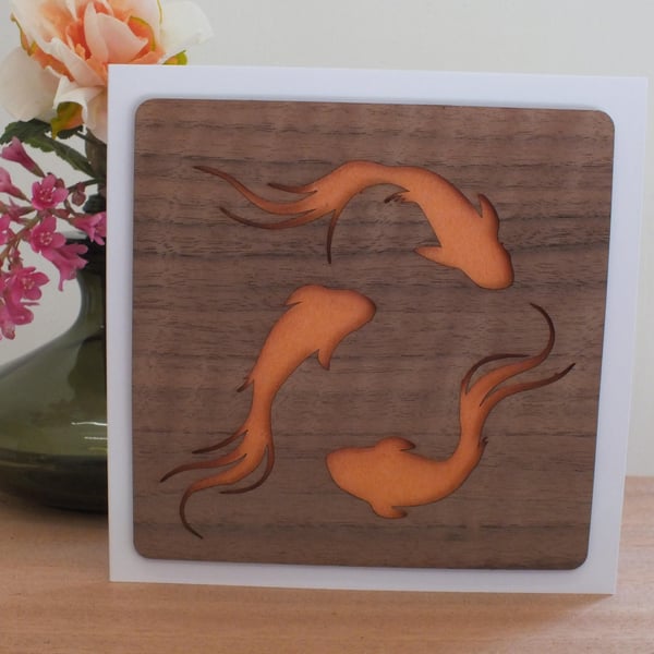 The "Tranquil Koi Carp Golden Fish" Greetings Card 