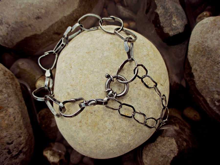 STEPPING STONES LINK BRACELET - beautiful hand-crafted chain, oxidised black
