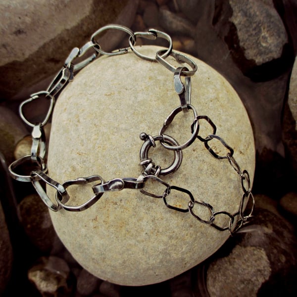 STEPPING STONES LINK BRACELET - beautiful hand-crafted chain, oxidised black