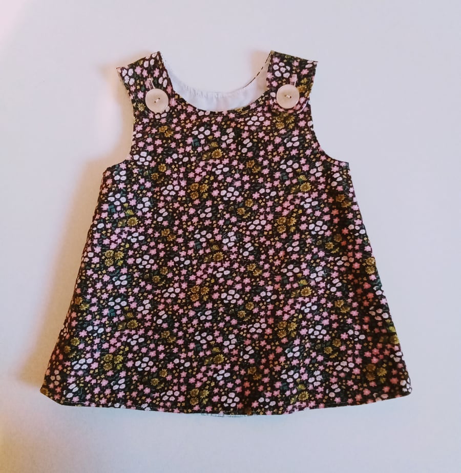 Floral print needlecord dress, 3-6 months A Line dress,  pinafore, baby clothes 