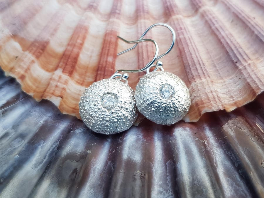 Sea Urchin CZ Dangle Earrings