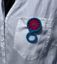 Dorset Button Glasses Holder Brooch - Turquoise & Pink Pinwheel (18mm) - Image 2