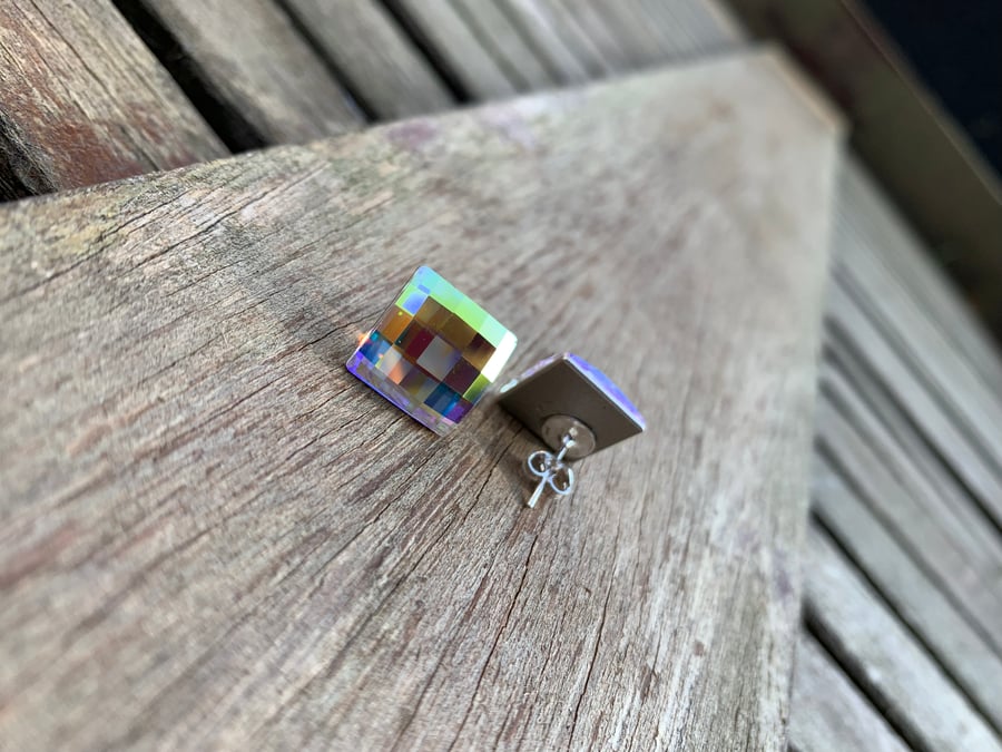 Checkerboard Square AB Crystal Studs