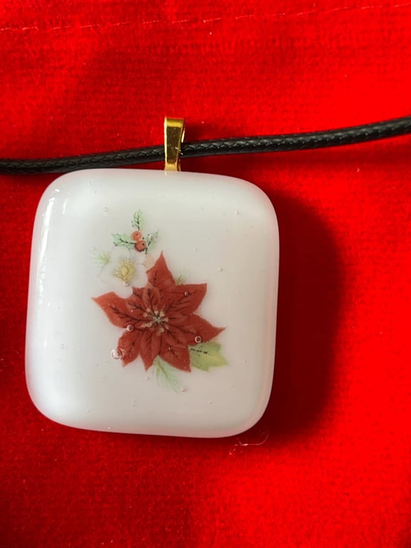 Bespoke Handcrafted Christmas Poinsettia Pendant on Adjustable Black Cord