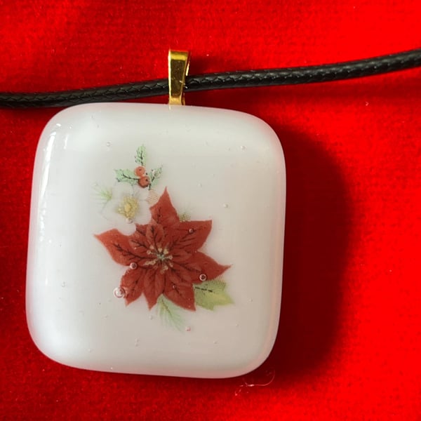 Bespoke Handcrafted Christmas Poinsettia Pendant on Adjustable Black Cord