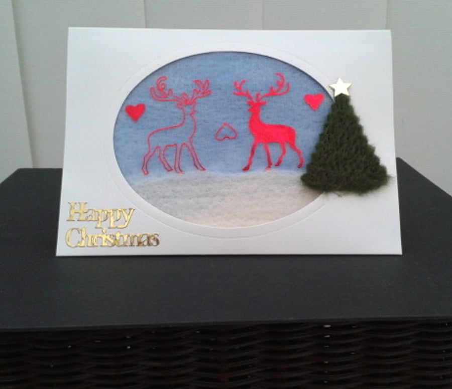 Christmas card - needle felted Reindeer