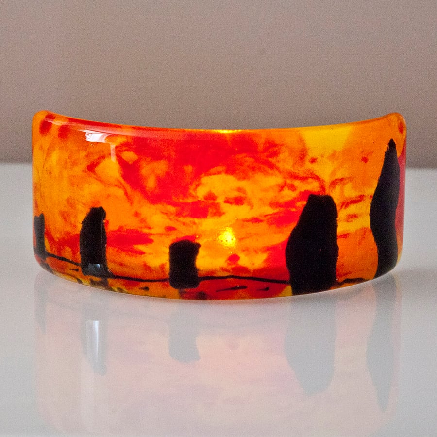 Avebury Stone Circle Pagan Silhouette Freestanding Fused Glass Picture Ornament