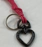 Pink Suede Keyring Bag Charm w Gunmetal coloured Heart-shaped Carabiner clasp - Image 3