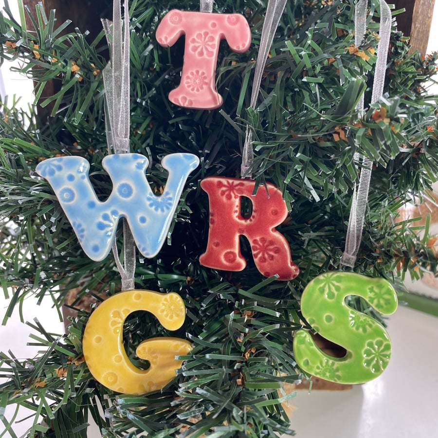 Small Personalised Christmas Initial pottery decoration
