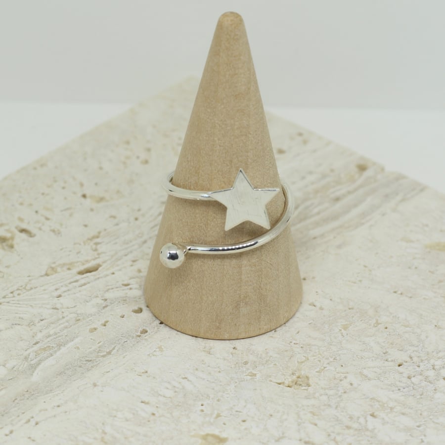 Silver Shooting Star Open Ring - Handmade Adjustable Celestial Ring