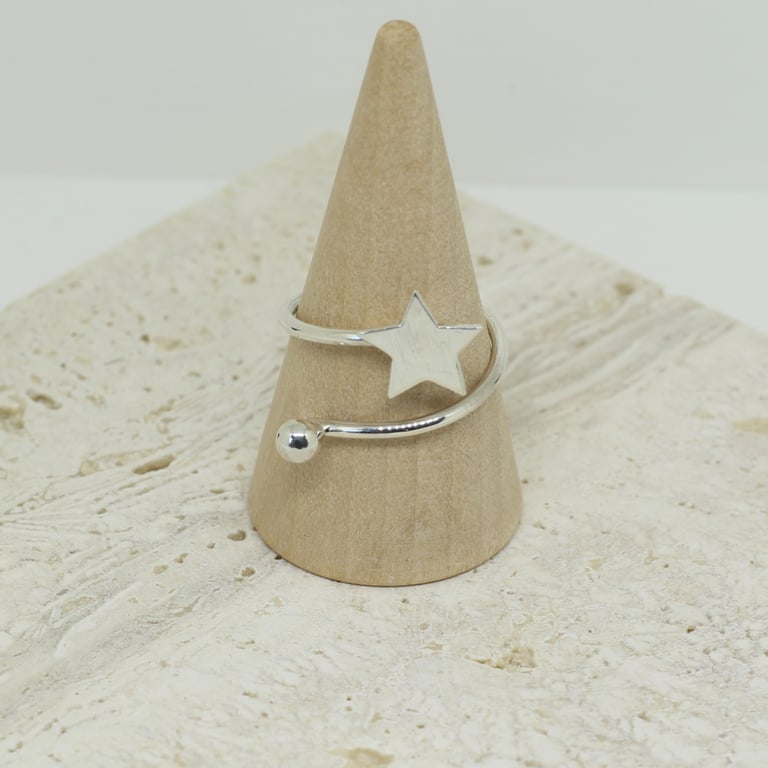 Silver Shooting Star Open Ring - Handmade Adjustable Celestial Ring