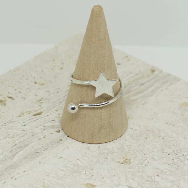 Silver Shooting Star Open Ring - Handmade Adjustable Celestial Ring