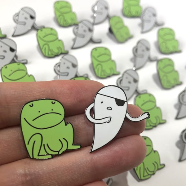 DUO COMBO Pirate Ghost & Frog Enamel Pin Badges