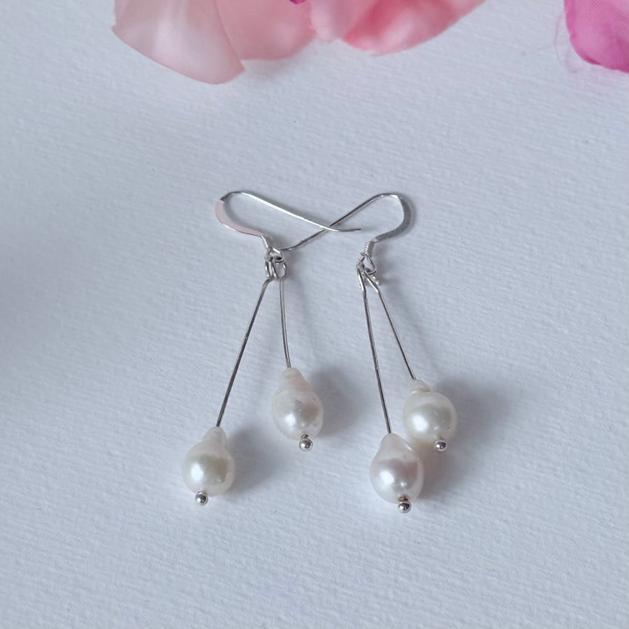 FWC Double Baroque Ivory Pearl on Sterling Silver (925) ball pin and ear hooks