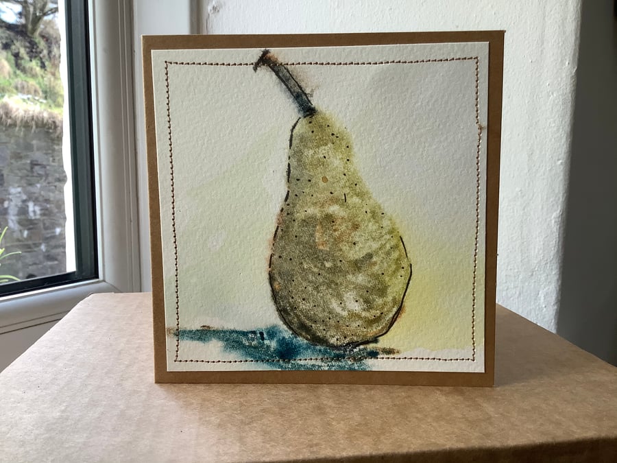Original handmade card of a pear blank for your own message.