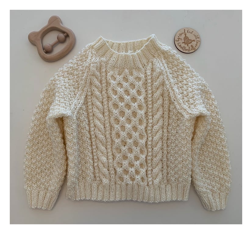Made To Order Handknitted Cable Baby or Child Jumper 6 sizes. Any colour.