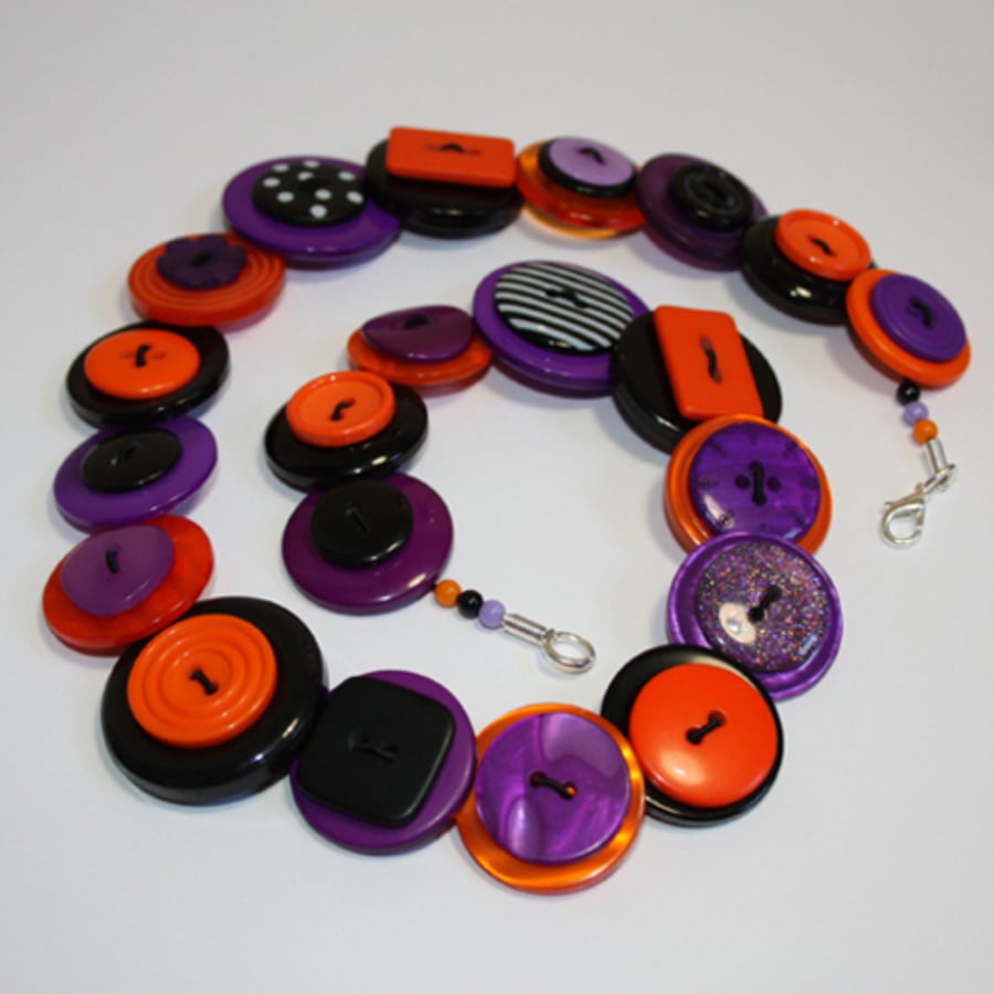 Orange, Black and Purple button necklace FREE UK SHIPPING