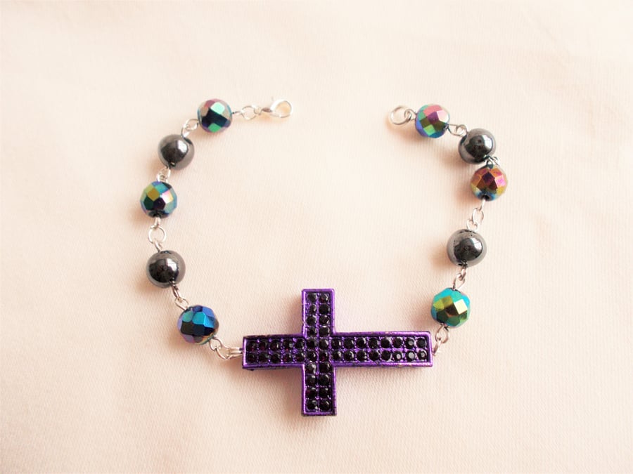 Religious Purple Cross Bracelet - FREE UK Post