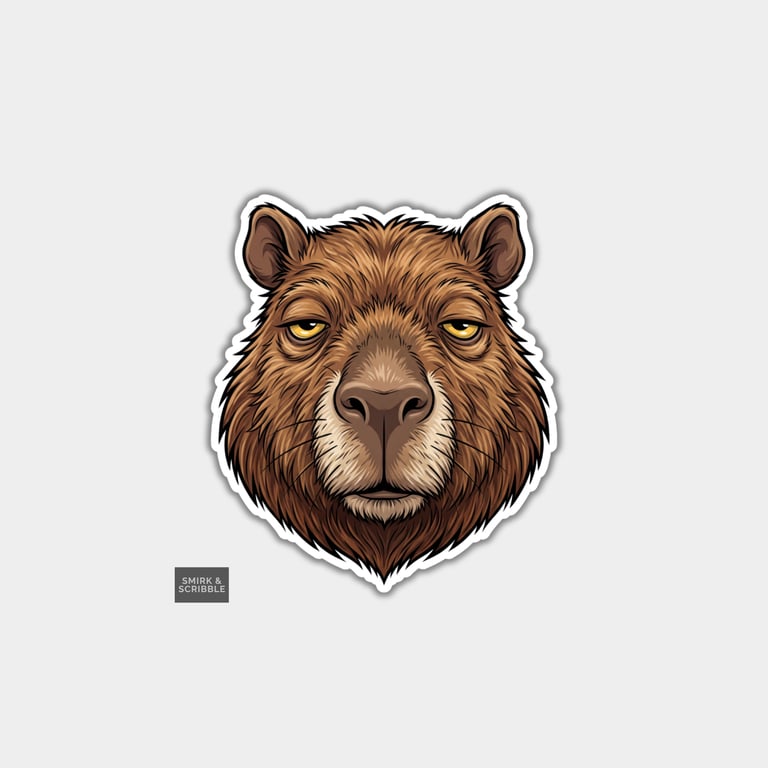 Funny Die Cut Vinyl Sticker - Grumpy Capybara Face