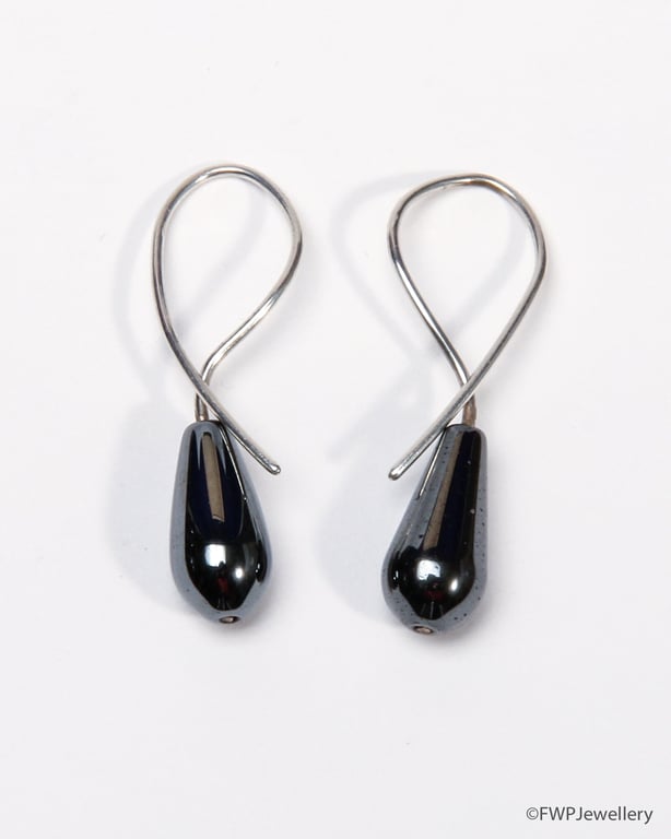 Hematite Drop Silver Earrings