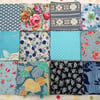40 x 4" blue patchwork squares , quilt,sewing,craft,charm packs