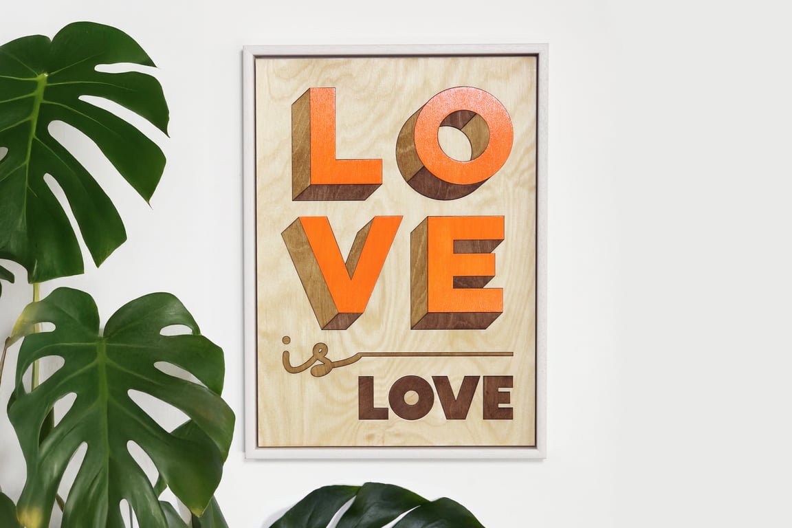 WOODEN TYPOGRAPHIC SIGN: LOVE IS LOVE - ORANGE