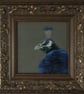 Peacock Portrait Original Oil Painting, Bright Blue Bird Painting with Backdrop,