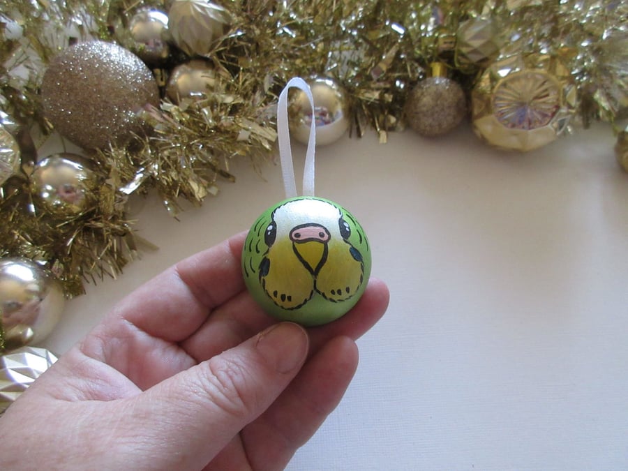 Christmas Tree Bauble Budgie Budgerigar Pet Bird Green Yellow Hanging Decoration