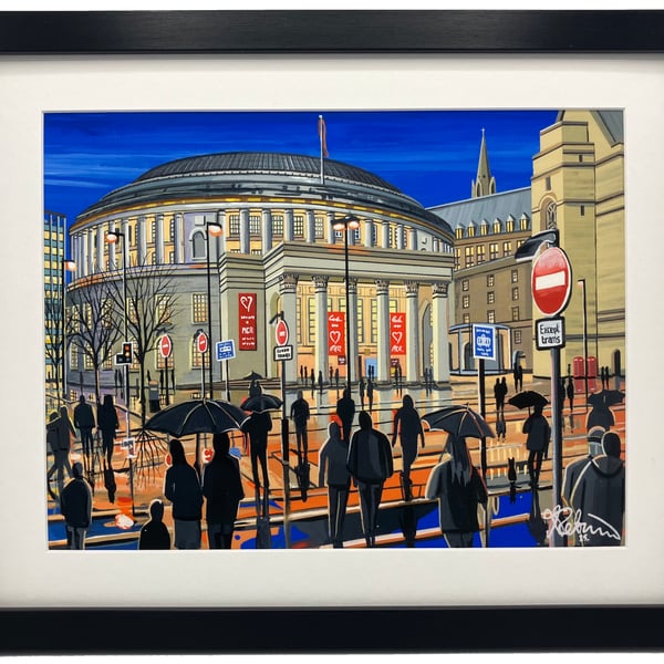 Manchester Central Library Urban Cityscape Art Framed Art Print 14" x 11" Frame 