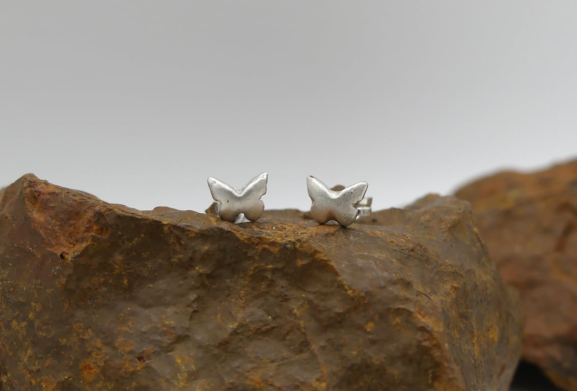 Recycled Sterling Silver Butterfly Stud Earrings, 25th Anniversary, Handmade UK