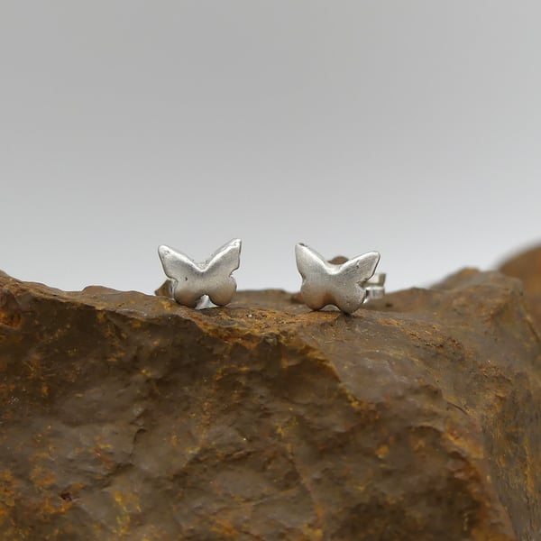 Recycled Sterling Silver Butterfly Stud Earrings, 25th Anniversary, Handmade UK