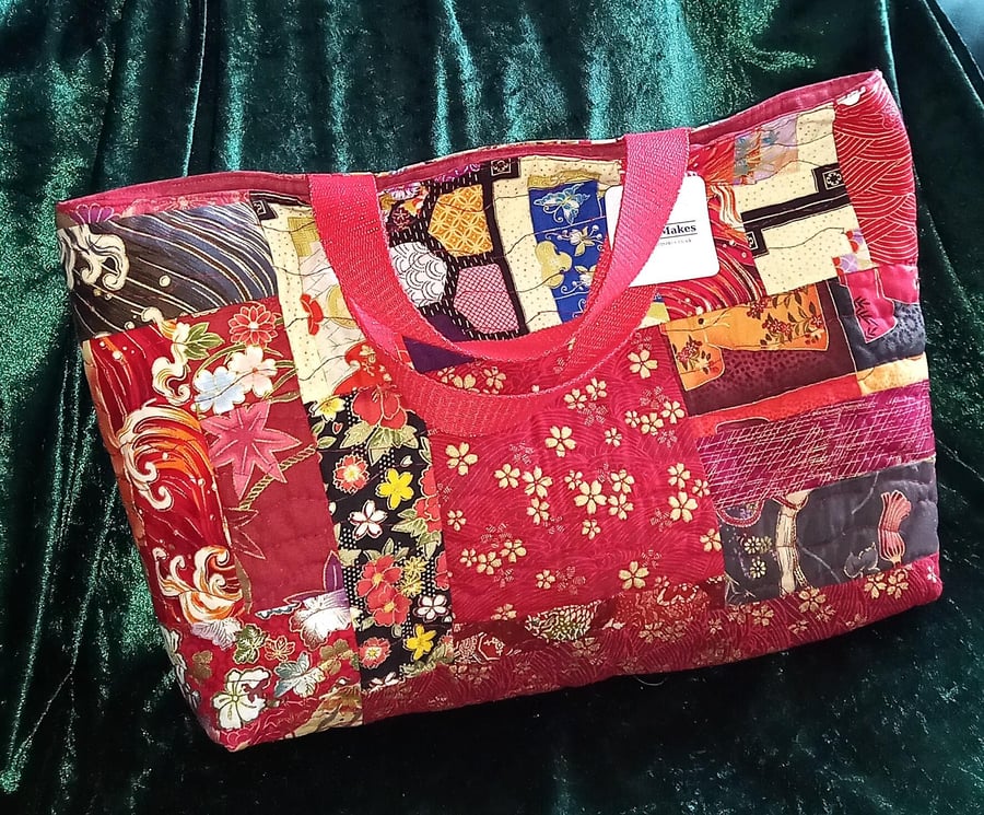 Japanese Red and Gold Patchwork Tote Bag