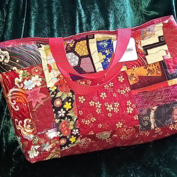 Japanese Red and Gold Patchwork Tote Bag