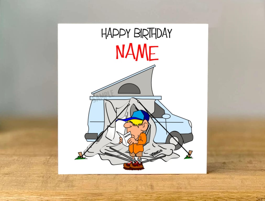 Personalised Campervan Birthday Card, Camping, mum, dad, grandad, gran, son, 