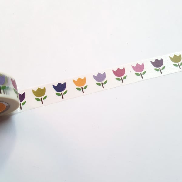 1 x 10m Roll Adhesive Craft Washi Tape - 15mm - Tulips 