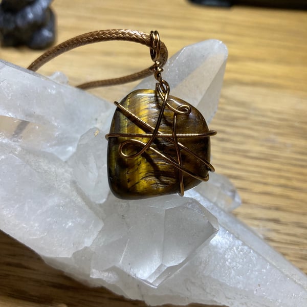 Tiger's Eye Pendant - Wire Wrapped Crystal Pendant