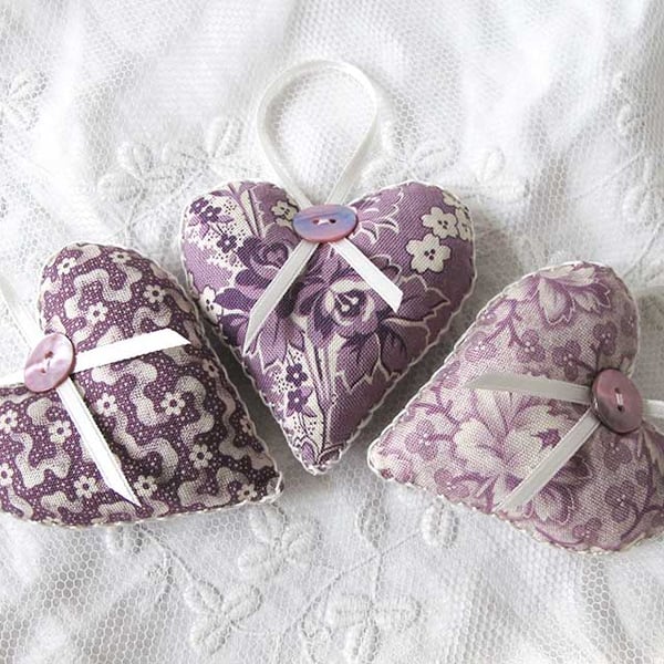 SET OF 3 LAVENDER BAGS - HEART SHAPED