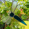 Stained Glass Dragonfly Suncatcher - Handmade Window Decoration - Petrol Blue