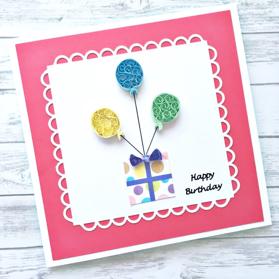 Birthday card - quilled balloons - boxed card option